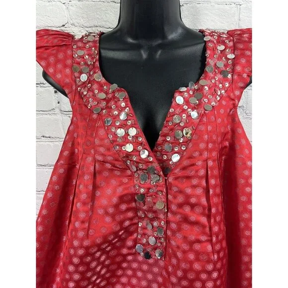 Tracy Reese Plenty Frock sequin cap sleeve red brocade dress sz‎ small - Picture 5 of 7